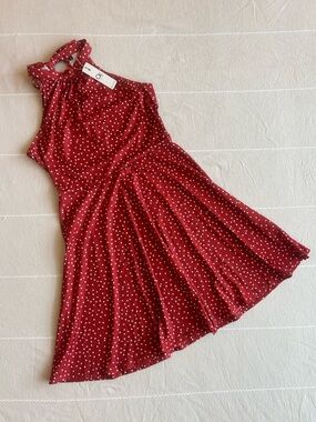 Red Polka Dot Sleeveless A-Line Dress